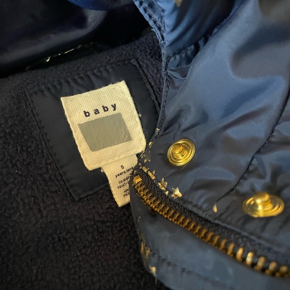 Gap Long Down Jacket for Kids- Blue with Gold Stars, Size 5 - Picture 6 of 8
